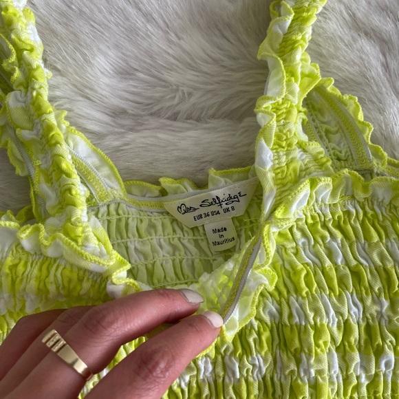 Miss Selfridge Bright Green/White Striped Crop Top - Picture 2 of 6